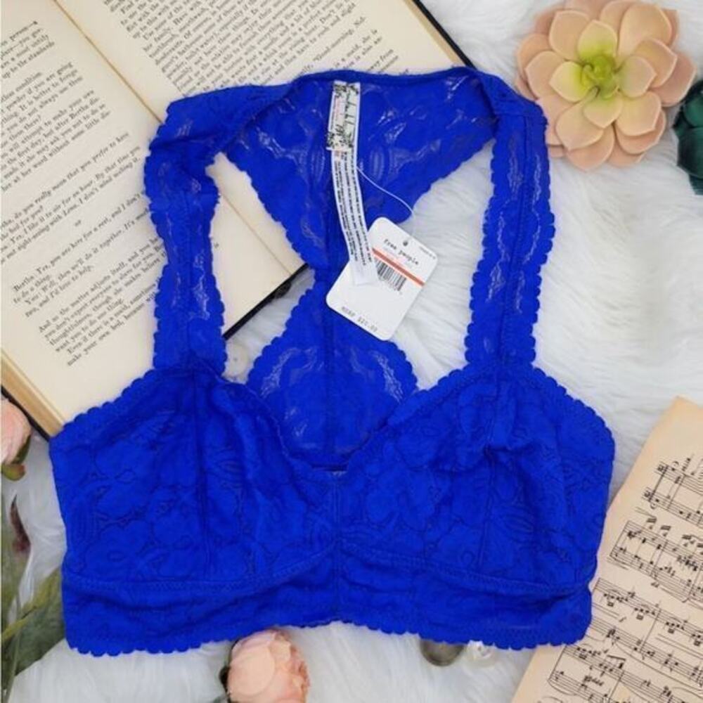 5/$25 Free People Adella Floral Lace Racerback Bralette Blue Combo XS‎ New